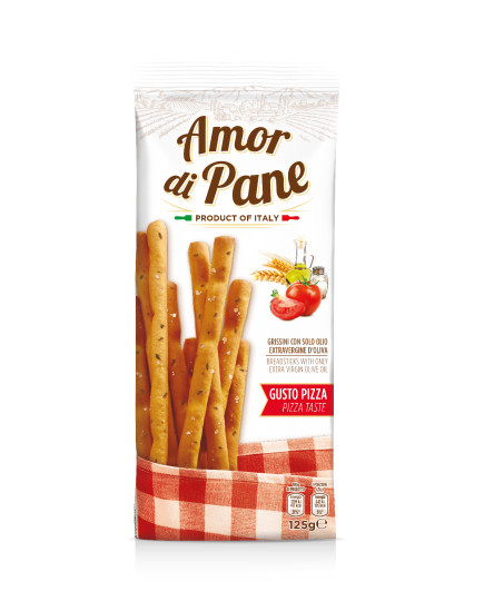 Grisine italiene cu aroma pizza pentru gustari si aperitive, 125g, Amor di Pane