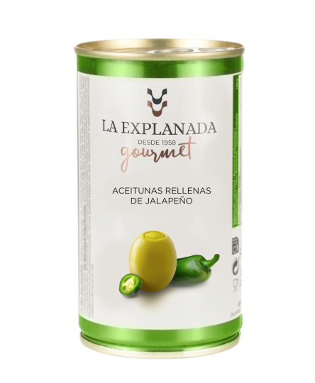 Masline verzi fara samburi, umplute cu ardei Jalapeno, La Explanada, 350g