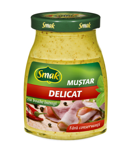 Mustar delicat cu boabe borcan 180g, Smak