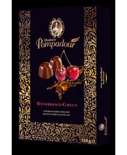 Praline de ciocolata umplute cu alcool si cirese cutie 150g, Madame Pompadour