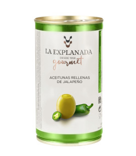 Masline verzi fara samburi, umplute cu ardei Jalapeno, La Explanada, 350g