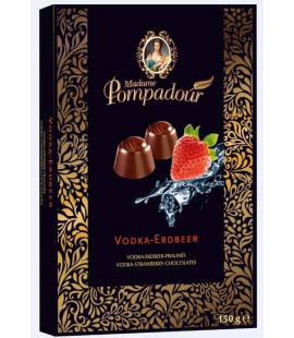 Praline de ciocolata umplute cu vodka si capsuni cutie 150g, Madame Pompadour